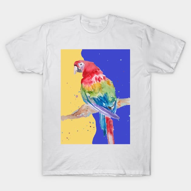 Parrot Watercolor Painting Macaw - Navy Blue T-Shirt by SarahRajkotwala